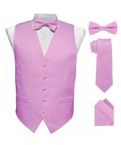 Vittorio Farina Men's Satin Vest, Necktie, Bow Tie and Pocket Square Set (White Back) - Lavender - Vest Set - Vittorio Farina