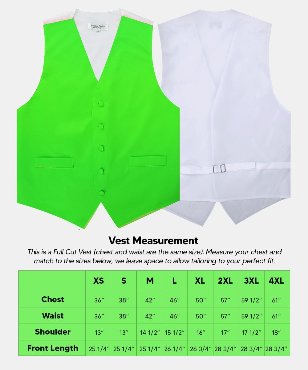 Vittorio Farina Men's Satin Vest, Necktie, Bow Tie and Pocket Square Set (White Back) - Lime Green - Vest Set - Vittorio Farina
