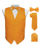 Vittorio Farina Men's Satin Vest, Necktie, Bow Tie and Pocket Square Set (White Back) - Mustard Yellow - Vest Set - Vittorio Farina