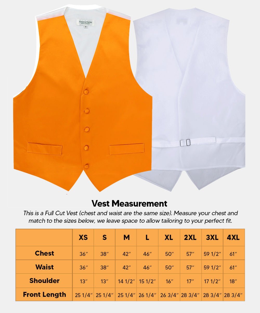 Vittorio Farina Men's Satin Vest, Necktie, Bow Tie and Pocket Square Set (White Back) - Orange - Vest Set - Vittorio Farina