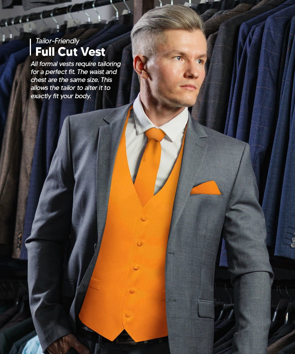 Vittorio Farina Men's Satin Vest, Necktie, Bow Tie and Pocket Square Set (White Back) - Orange - Vest Set - Vittorio Farina