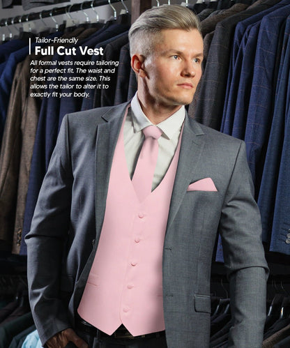 Vittorio Farina Men's Satin Vest, Necktie, Bow Tie and Pocket Square Set (White Back) - Pink - Vest Set - Vittorio Farina