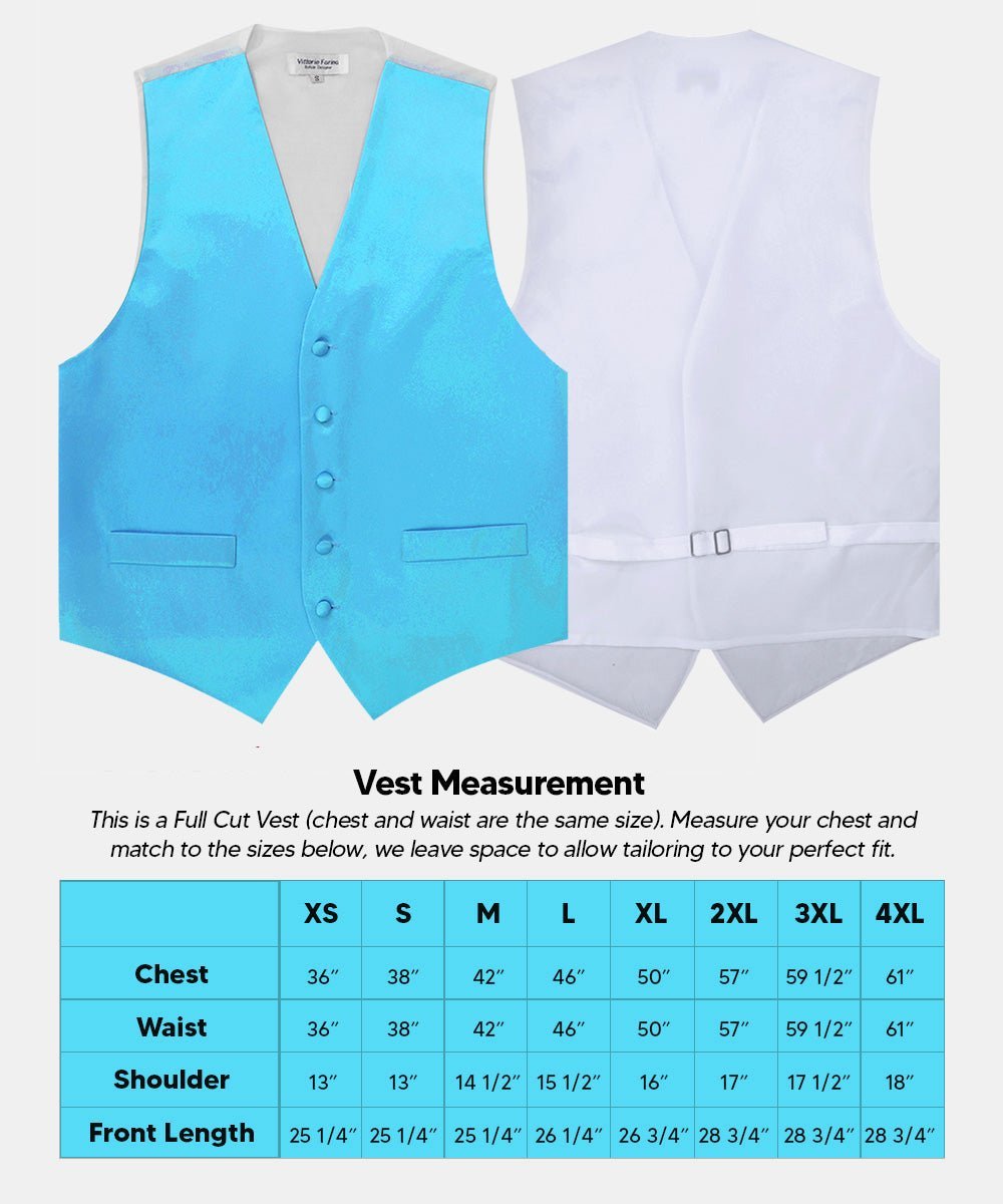 Vittorio Farina Men's Satin Vest, Necktie, Bow Tie and Pocket Square Set (White Back) - Turquoise - Vest Set - Vittorio Farina