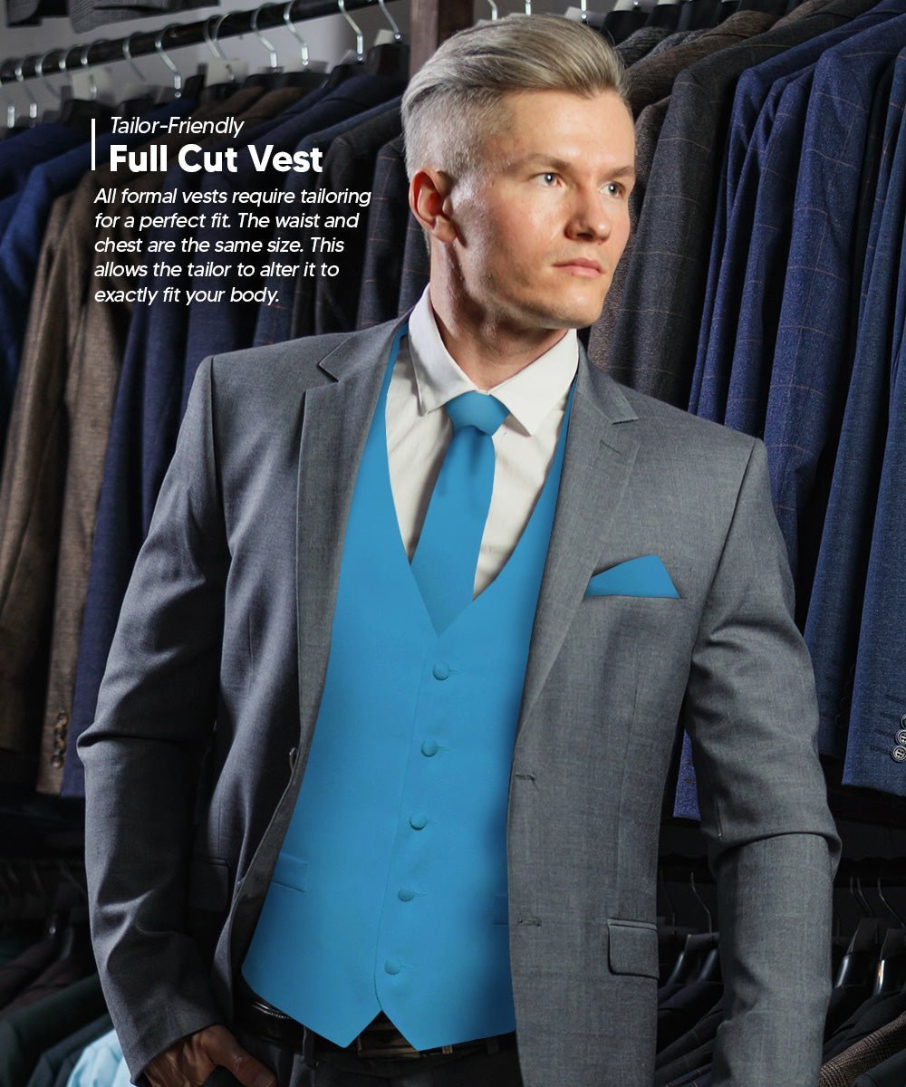 Vittorio Farina Men's Satin Vest, Necktie, Bow Tie and Pocket Square Set (White Back) - Turquoise - Vest Set - Vittorio Farina