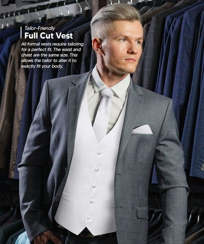 Vittorio Farina Men's Satin Vest, Necktie, Bow Tie and Pocket Square Set (White Back) - White - Vest Set - Vittorio Farina