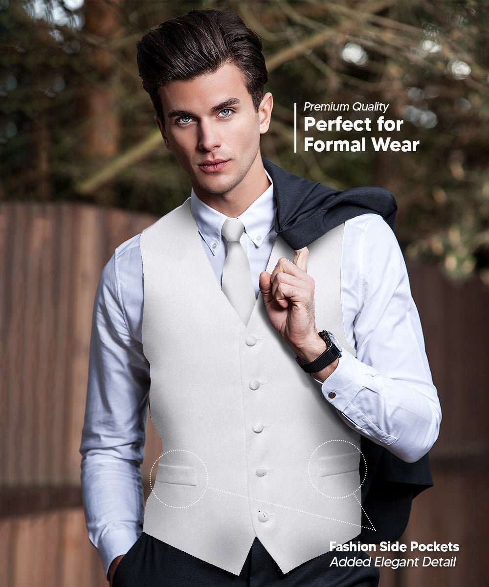 Vittorio Farina Men's Satin Vest, Necktie, Bow Tie and Pocket Square Set (White Back) - White - Vest Set - Vittorio Farina
