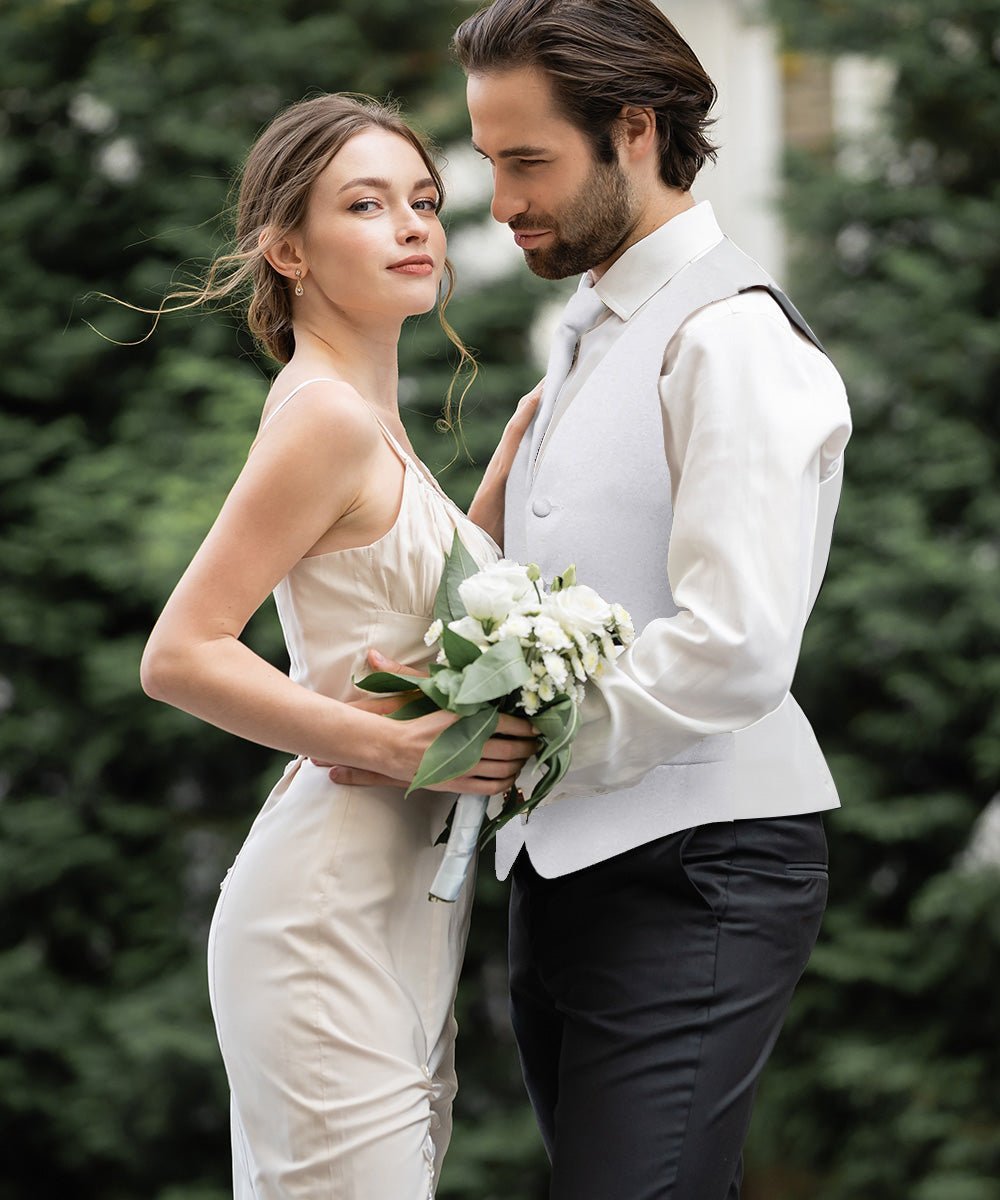 Vittorio Farina Men's Satin Vest, Necktie, Bow Tie and Pocket Square Set (White Back) - White - Vest Set - Vittorio Farina