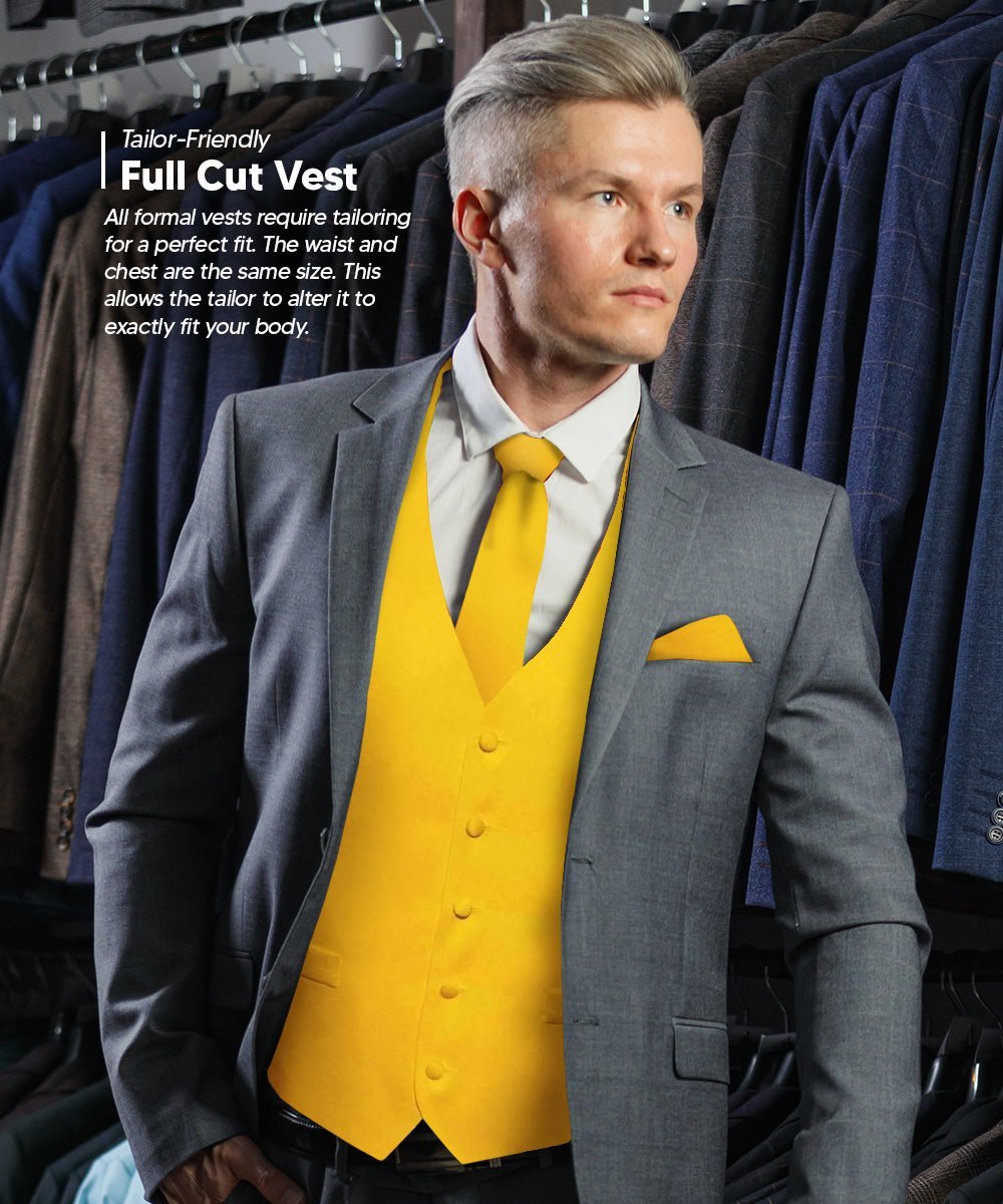 Vittorio Farina Men's Satin Vest, Necktie, Bow Tie and Pocket Square Set (White Back) - Yellow - Vest Set - Vittorio Farina