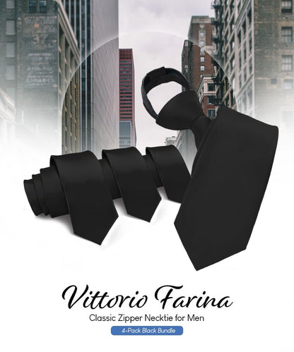 Vittorio Farina Men's Satin Zipper Necktie (Multipack) - Black - Necktie - Vittorio Farina