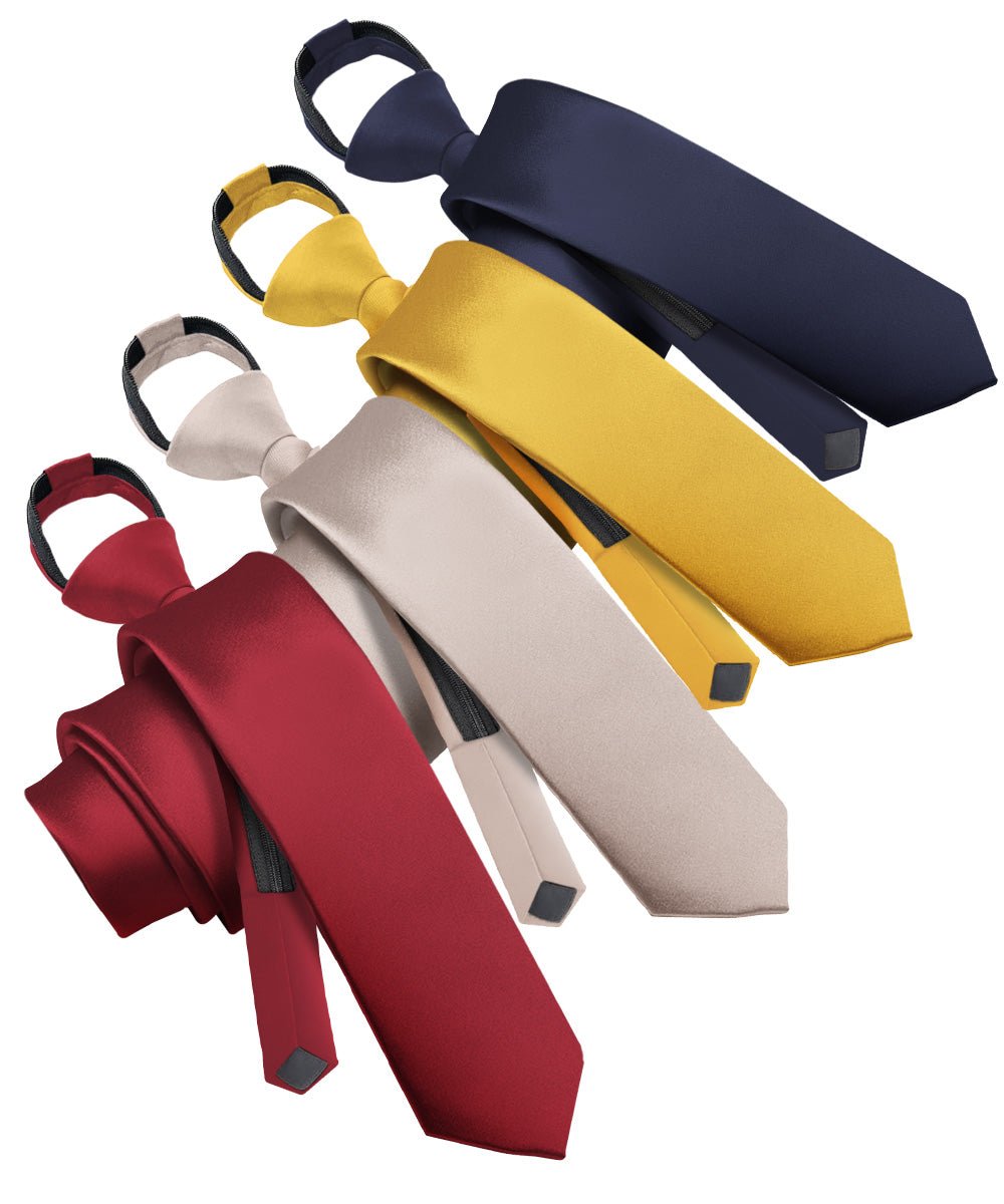 Vittorio Farina Men's Satin Zipper Necktie (Multipack) - Burgundy/Taupe/Amber/Navy Blue - Necktie - Vittorio Farina