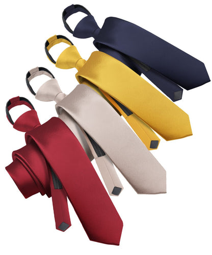 Vittorio Farina Men's Satin Zipper Necktie (Multipack) - Burgundy/Taupe/Amber/Navy Blue - Necktie - Vittorio Farina