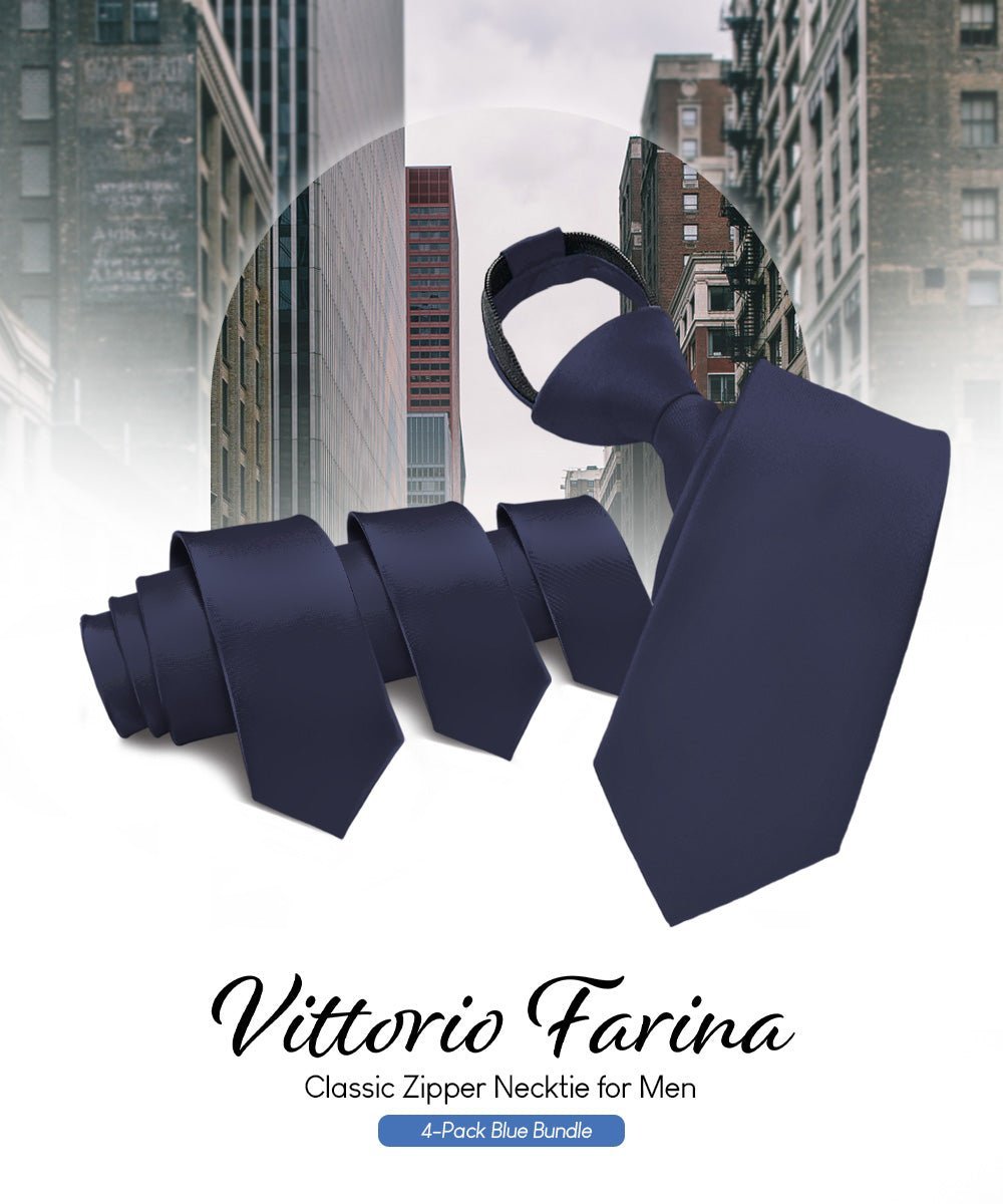 Vittorio Farina Men's Satin Zipper Necktie (Multipack) - Navy Blue - Necktie - Vittorio Farina