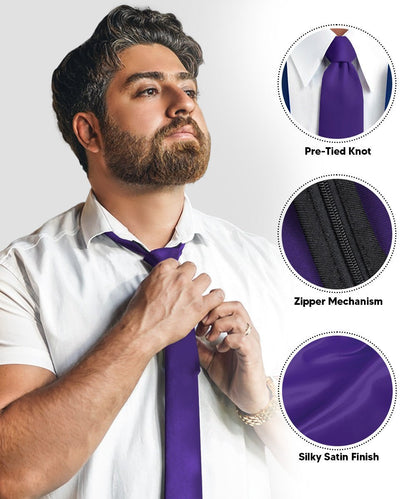 Vittorio Farina Men's Satin Zipper Necktie (Multipack) - Purple/Gold/White/Silver - Necktie - Vittorio Farina