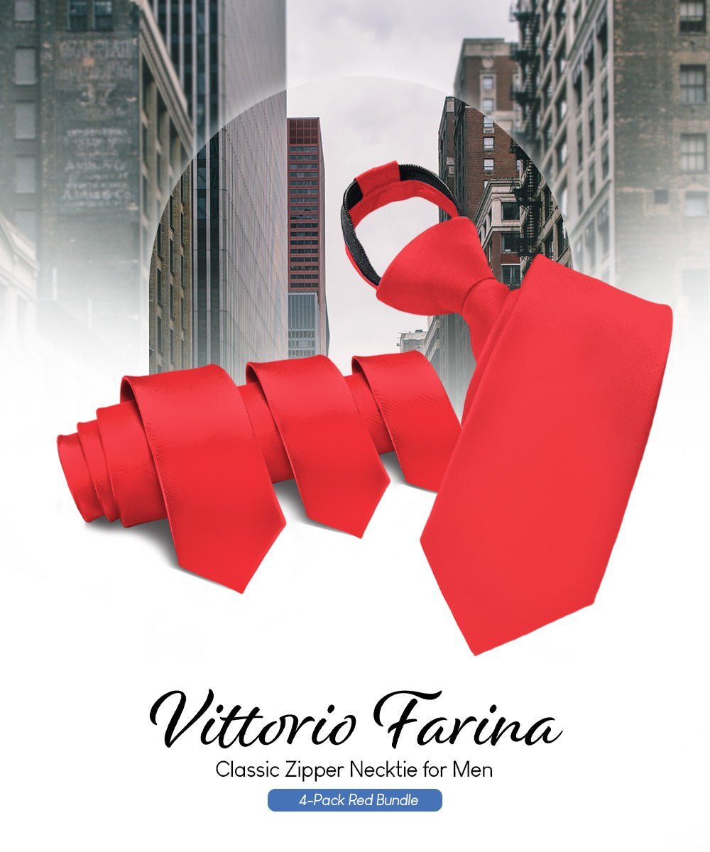 Vittorio Farina Men's Satin Zipper Necktie (Multipack) - Red - Necktie - Vittorio Farina