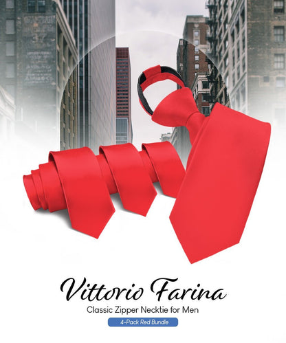 Vittorio Farina Men's Satin Zipper Necktie (Multipack) - Red - Necktie - Vittorio Farina