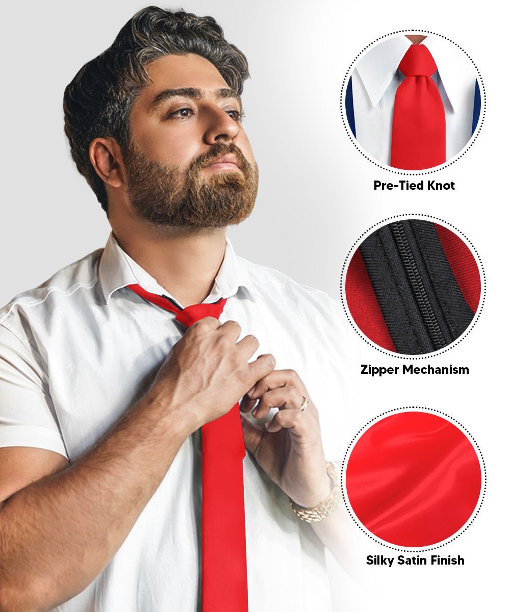 Vittorio Farina Men's Satin Zipper Necktie (Multipack) - Red - Necktie - Vittorio Farina