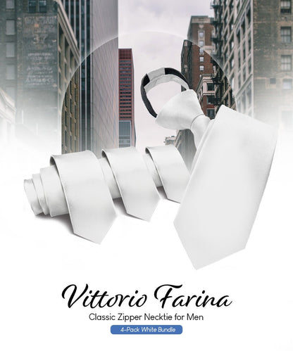 Vittorio Farina Men's Satin Zipper Necktie (Multipack) - White - Necktie - Vittorio Farina