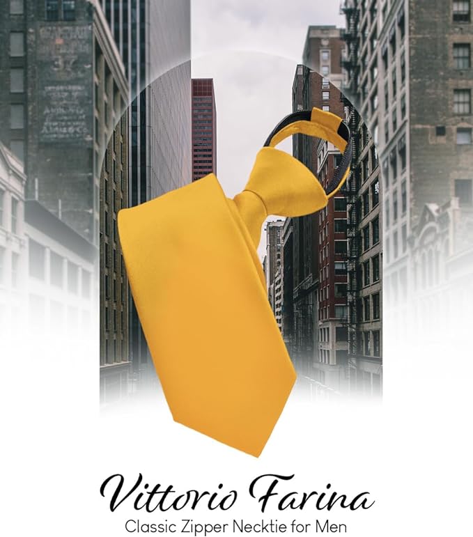 Vittorio Farina Men's Satin Zipper Necktie - Amber - Necktie - Vittorio Farina