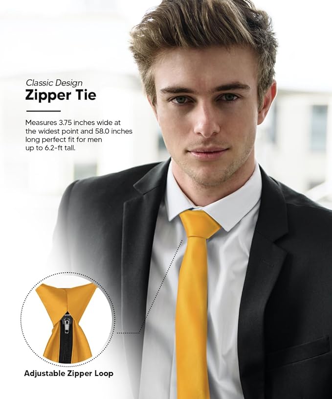 Vittorio Farina Men's Satin Zipper Necktie - Amber - Necktie - Vittorio Farina