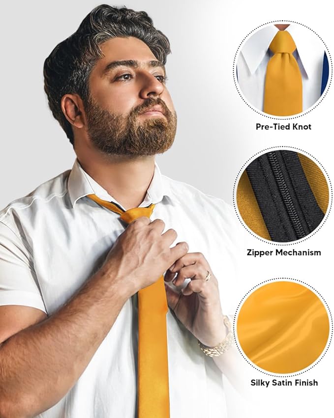Vittorio Farina Men's Satin Zipper Necktie - Amber - Necktie - Vittorio Farina