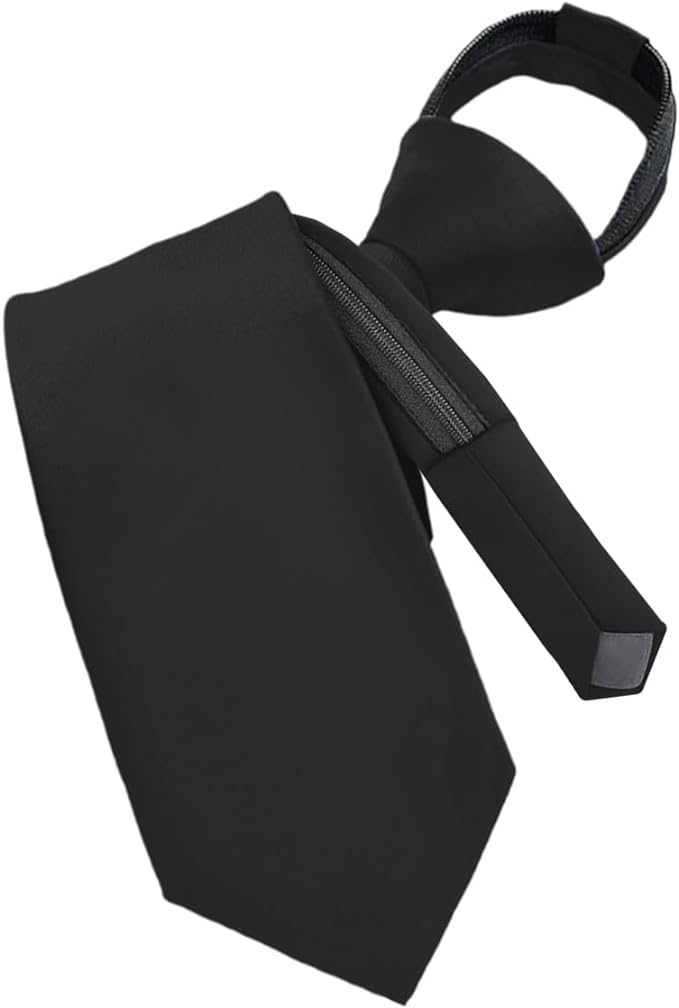 Vittorio Farina Men's Satin Zipper Necktie - Black - Necktie - Vittorio Farina