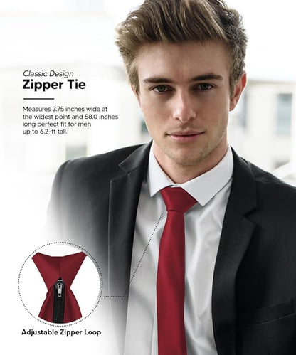 Vittorio Farina Men's Satin Zipper Necktie - Burgundy - Necktie - Vittorio Farina