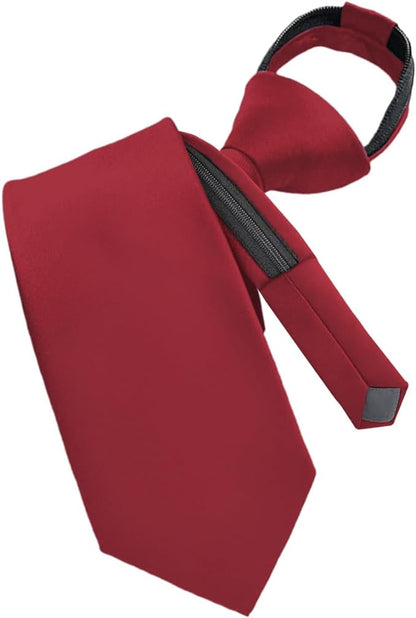 Vittorio Farina Men's Satin Zipper Necktie - Burgundy - Necktie - Vittorio Farina