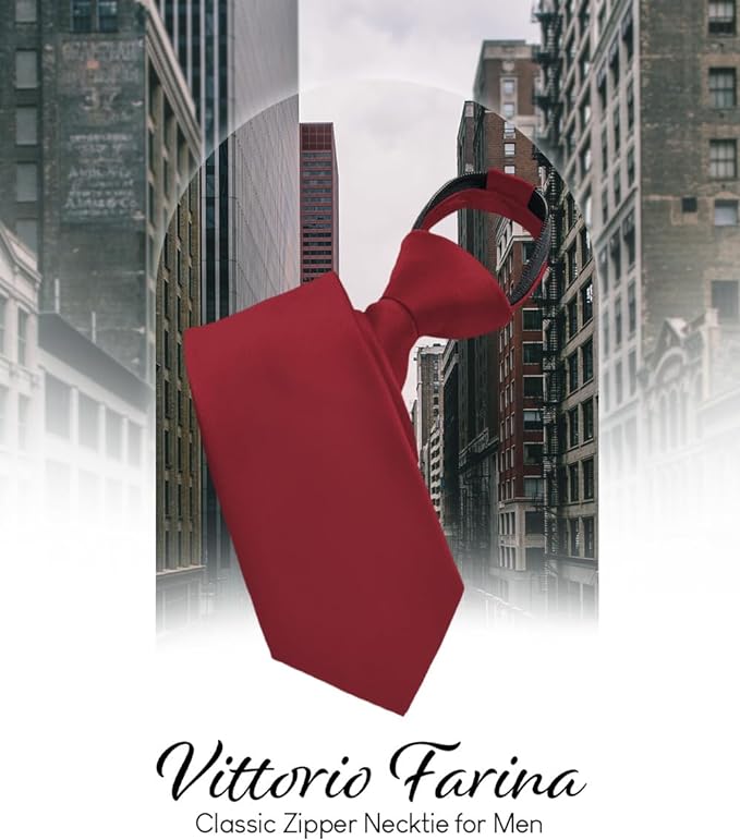 Vittorio Farina Men's Satin Zipper Necktie - Burgundy - Necktie - Vittorio Farina