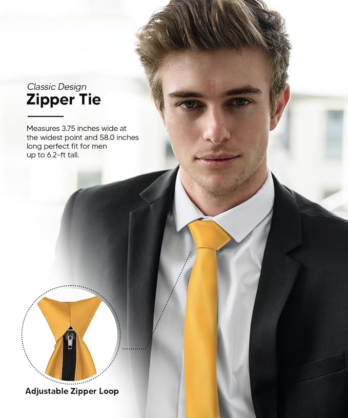 Vittorio Farina Men's Satin Zipper Necktie - Gold - Necktie - Vittorio Farina