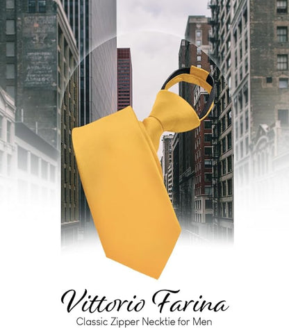 Vittorio Farina Men's Satin Zipper Necktie - Amber - Necktie - Vittorio Farina