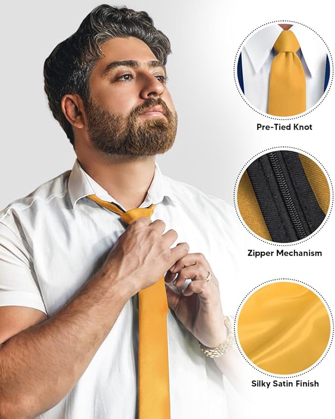 Vittorio Farina Men's Satin Zipper Necktie - Amber - Necktie - Vittorio Farina