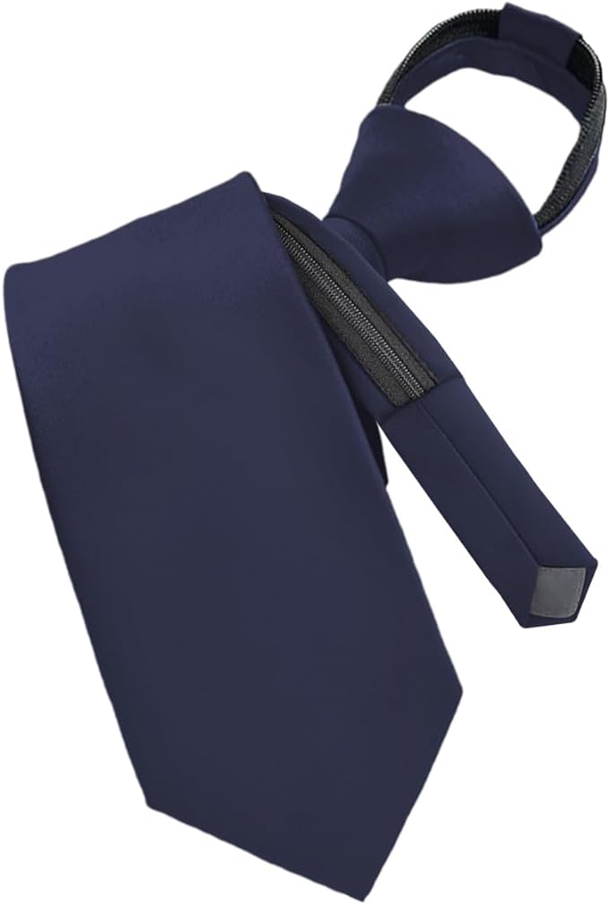 Vittorio Farina Men's Satin Zipper Necktie - Navy Blue - Necktie - Vittorio Farina