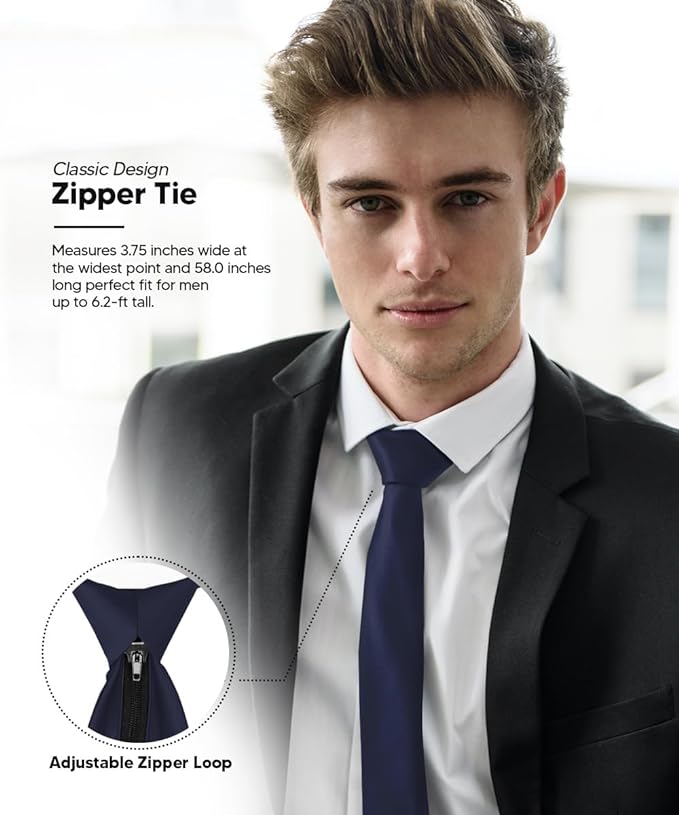 Vittorio Farina Men's Satin Zipper Necktie - Navy Blue - Necktie - Vittorio Farina
