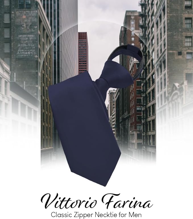 Vittorio Farina Men's Satin Zipper Necktie - Navy Blue - Necktie - Vittorio Farina