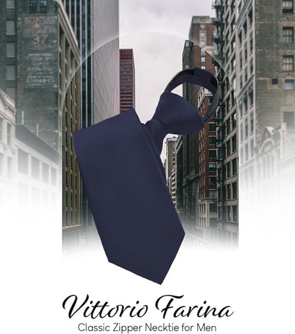 Vittorio Farina Men's Satin Zipper Necktie - Navy Blue - Necktie - Vittorio Farina
