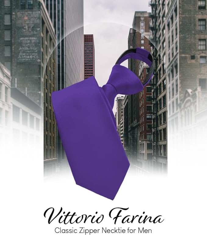 Vittorio Farina Men's Satin Zipper Necktie - Purple - Necktie - Vittorio Farina