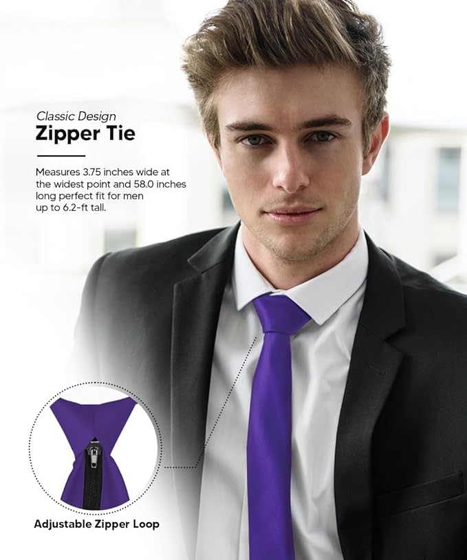 Vittorio Farina Men's Satin Zipper Necktie - Purple - Necktie - Vittorio Farina
