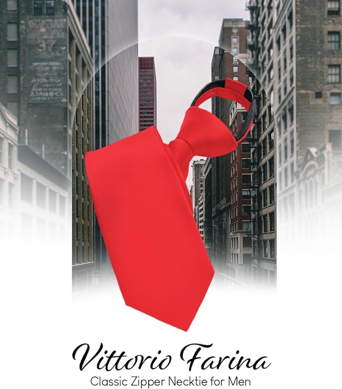 Vittorio Farina Men's Satin Zipper Necktie - Red - Necktie - Vittorio Farina