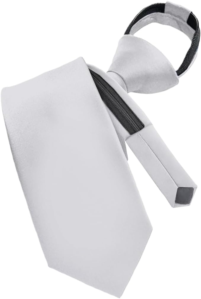 Vittorio Farina Men's Satin Zipper Necktie - Silver - Necktie - Vittorio Farina
