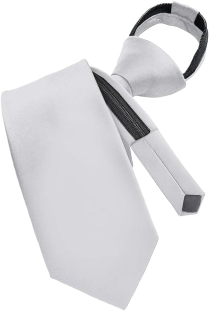 Vittorio Farina Men's Satin Zipper Necktie - Silver - Necktie - Vittorio Farina
