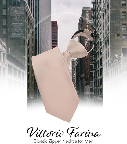 Vittorio Farina Men's Satin Zipper Necktie - Taupe - Necktie - Vittorio Farina