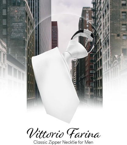 Vittorio Farina Men's Satin Zipper Necktie - Silver - Necktie - Vittorio Farina