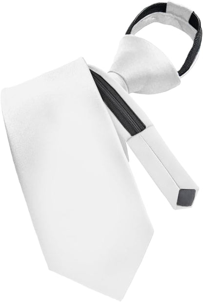 Vittorio Farina Men's Satin Zipper Necktie - White - Necktie - Vittorio Farina