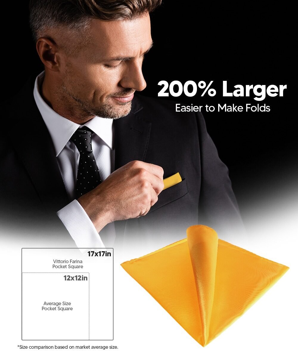 Vittorio Farina Men's Silky Satin Square Pocket Square - Amber - Pocket Square - Vittorio Farina