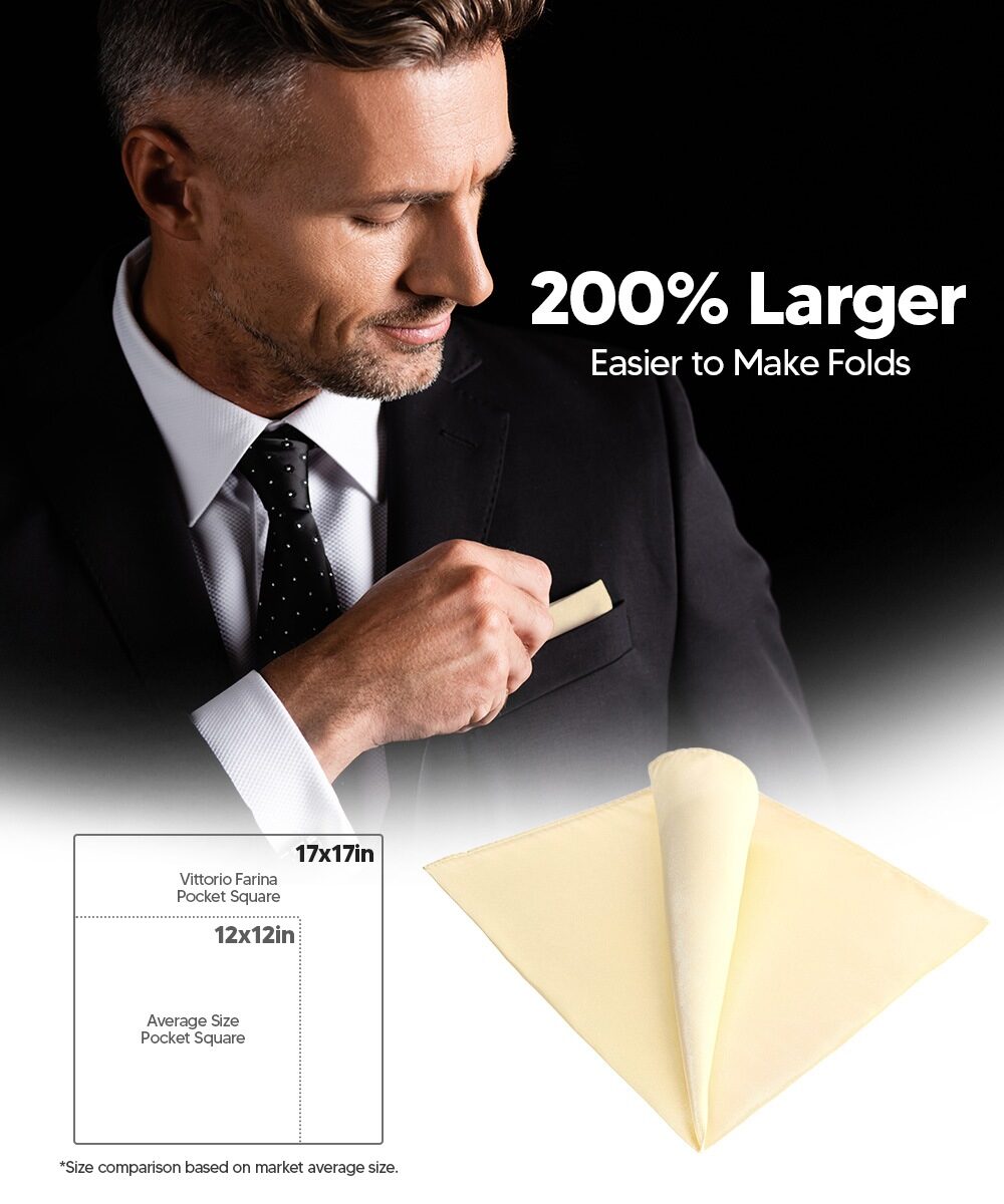 Vittorio Farina Men's Silky Satin Square Pocket Square - Beige - Pocket Square - Vittorio Farina