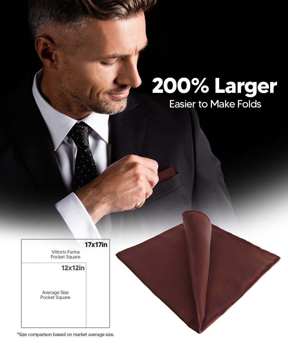 Vittorio Farina Men's Silky Satin Square Pocket Square - Brown - Pocket Square - Vittorio Farina