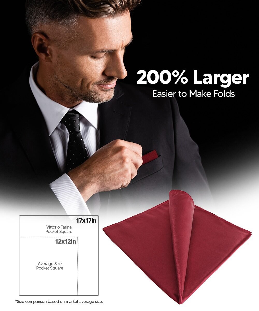 Vittorio Farina Men's Silky Satin Square Pocket Square - Burgundy - Pocket Square - Vittorio Farina