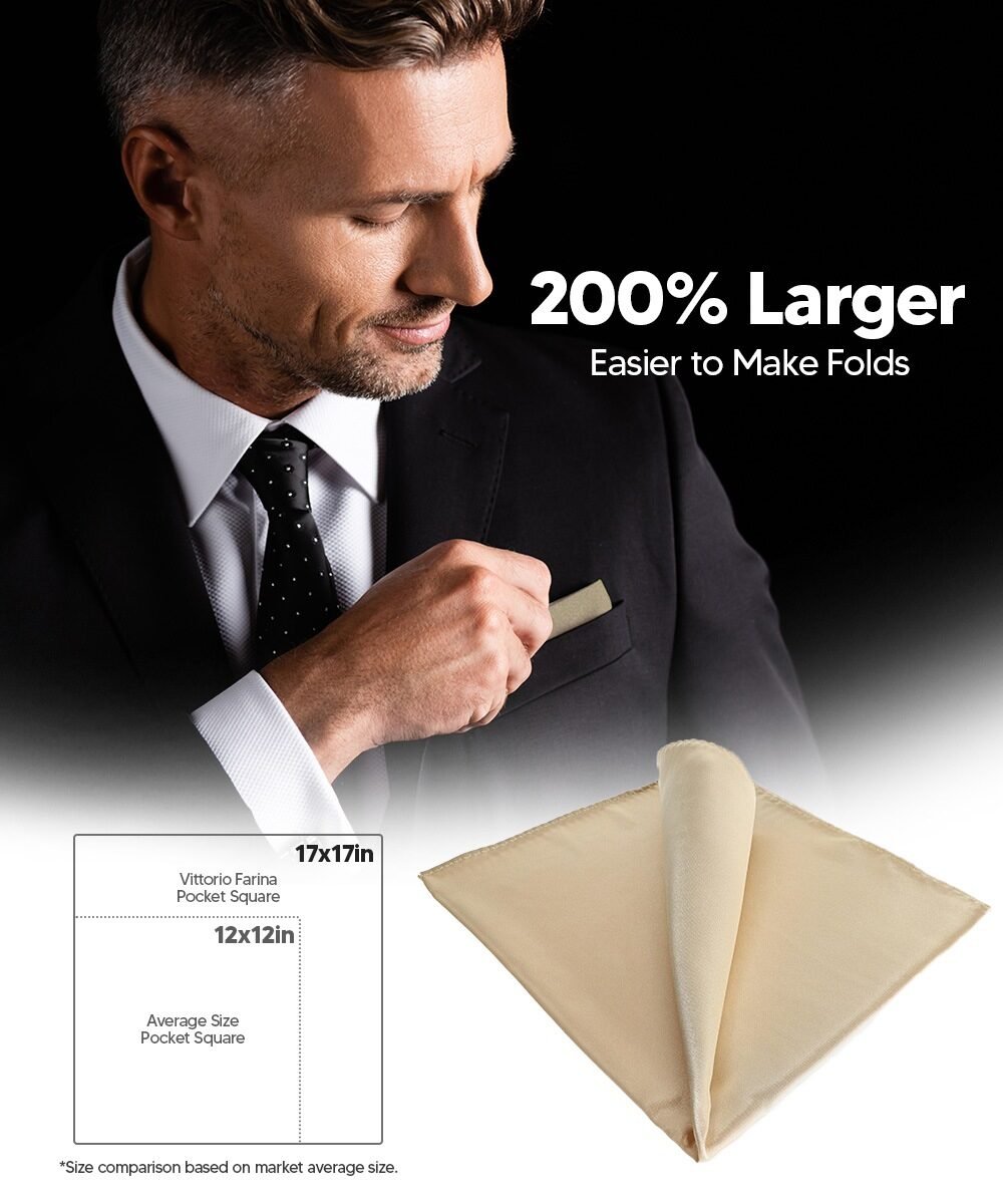 Vittorio Farina Men's Silky Satin Square Pocket Square - Gold - Pocket Square - Vittorio Farina