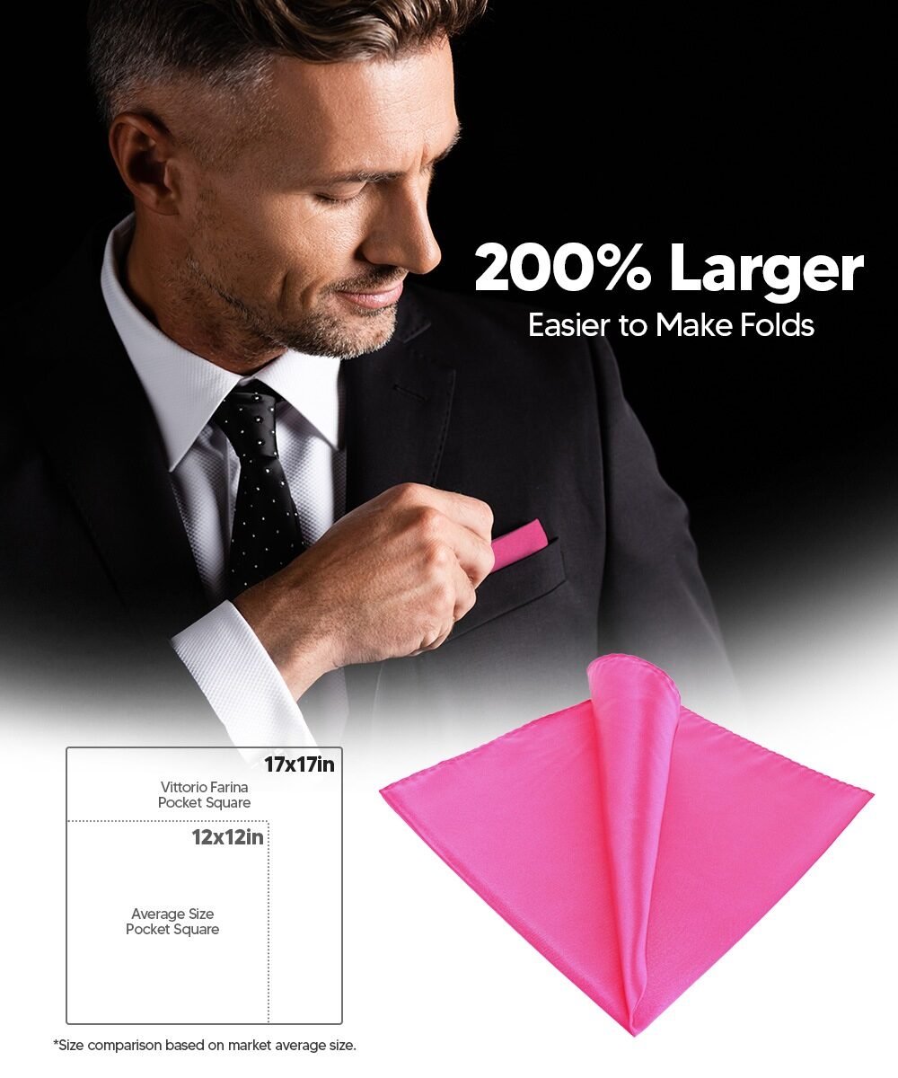 Vittorio Farina Men's Silky Satin Square Pocket Square - Hot Pink - Pocket Square - Vittorio Farina