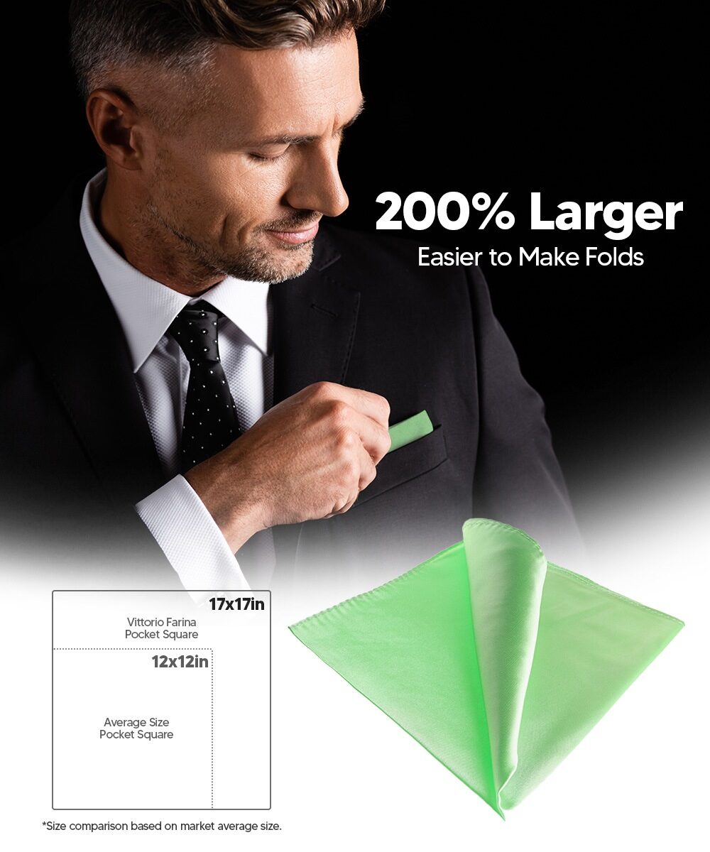 Vittorio Farina Men's Silky Satin Square Pocket Square - Lime Green - Pocket Square - Vittorio Farina